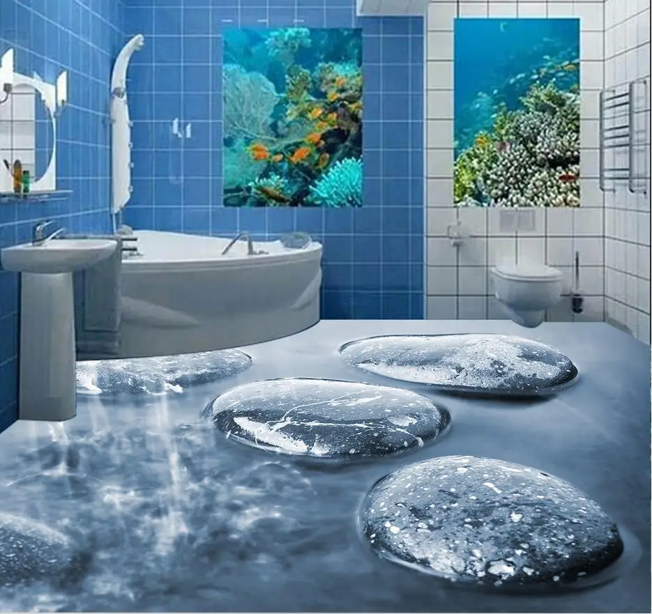 

3d floor painting wallpaper Cobblestone water stone bathroom 3d floor painting bathroom floor wallpaper