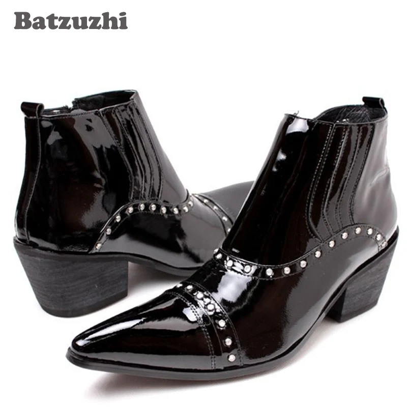 Batzuzhi Japanese Style ROCK High Help Man Boots Pointed Toe Boots Man Leather Boots Black for Men Bota Masculina, EU48-46