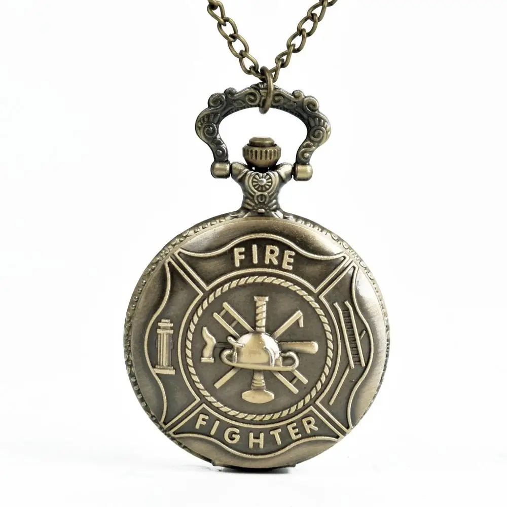 

Pocket Watch Fire Fighter Pattern Full Hunter Bronze Quartz Watches Antique Unique Firefighter Men Women Gift