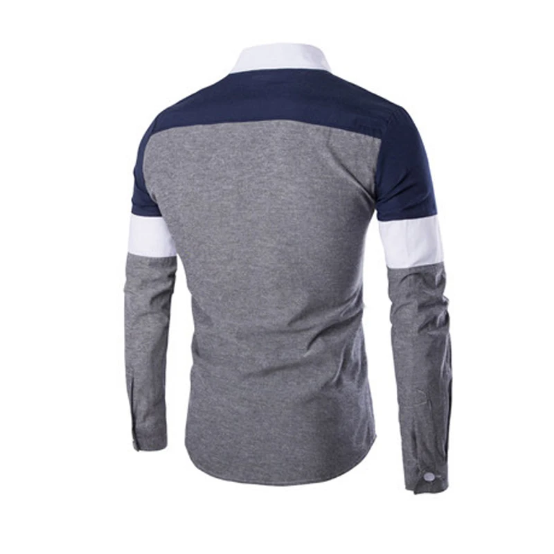 New 2019 Oxford Men Long Sleeve Shirt Spring Autumn Patchwork Pocket Men\'s Casual Shirt Cotton Slim Fit White Men Clothing M-2XL