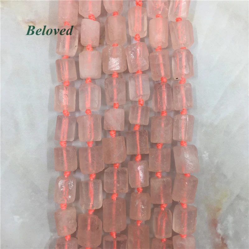 Wholesale Cylinder Rose Pink Quartz Nugget Loose Beads, Natural Pink Crystal Quartzs Jewelry Making Findings, BG18035