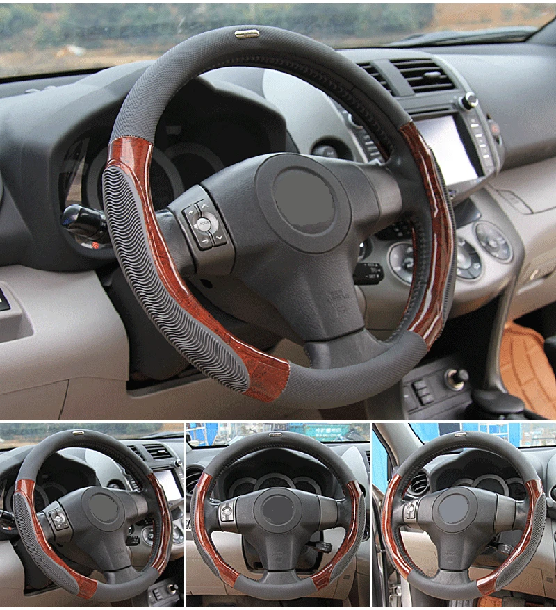 Car Steering Wheel Covers Light Wood Grain Leather Comfortable Car Steering Wheel Cover Fits 38cm/ fits 15\