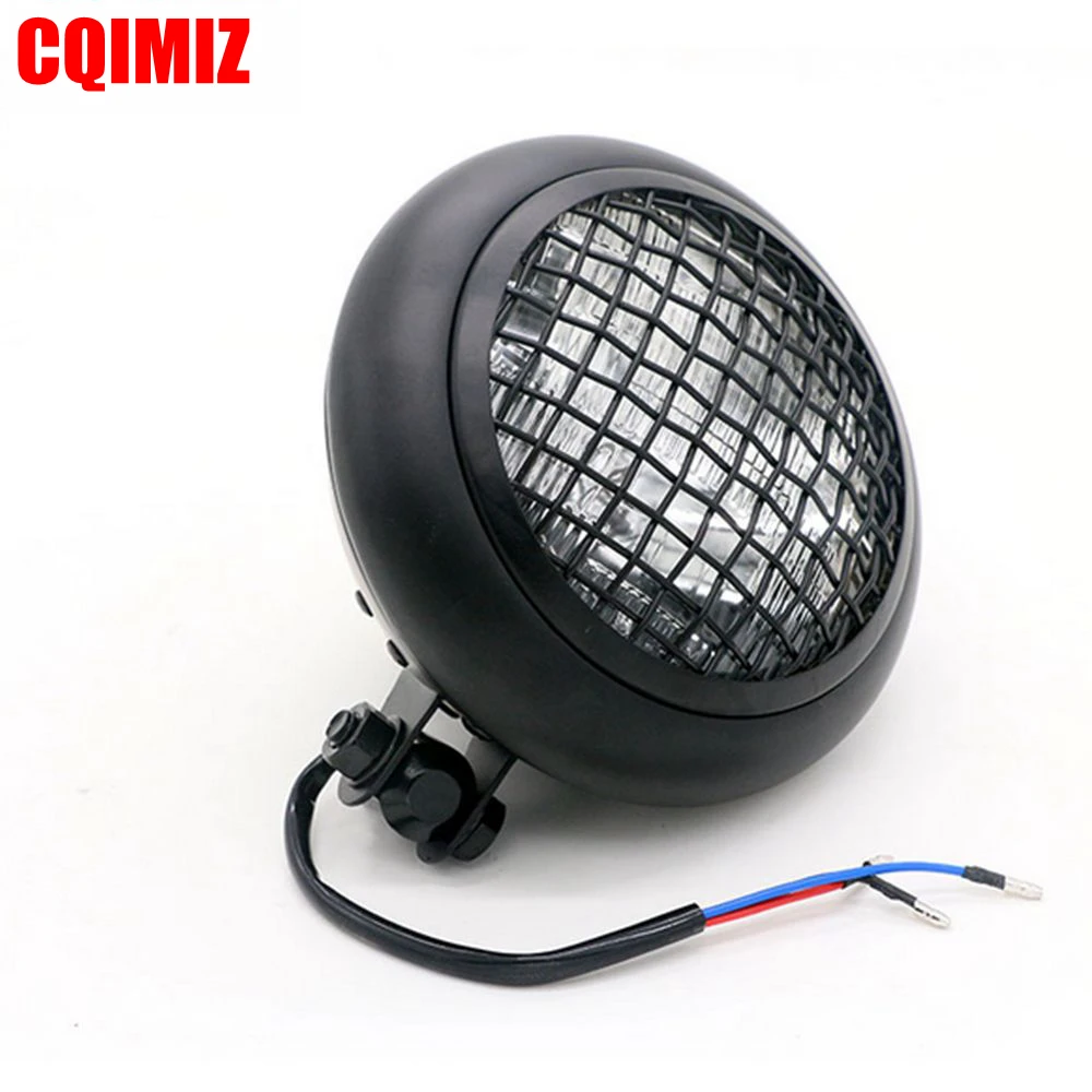 5.75'' Black Vintage Style Grille Headlight Mesh Grill Motorcycle Headlight Lamp For Retro Cafe Racer Bobber Custom Bike