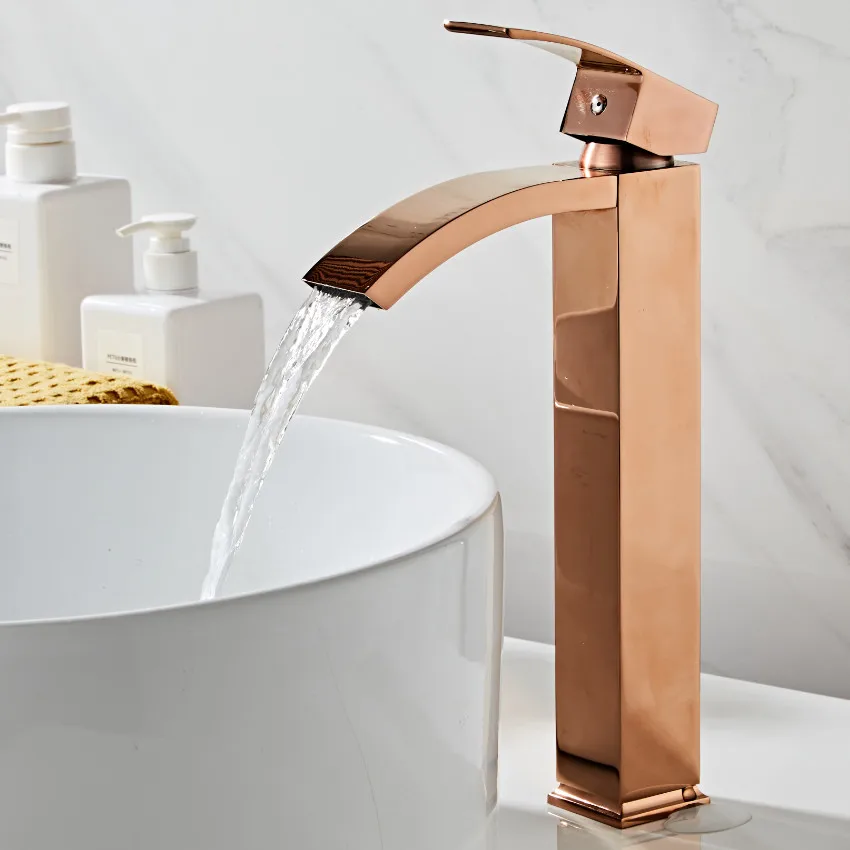 

Basin faucet brass bathroom faucet single handle torneiras para pia de banheiro Rose Gold sink Wash faucet waterfall faucet