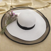 HT2504 Sun Hat Summer anti-UV Lady Wide Brim Hat Women Solid Plain Floppy Summer Straw Hats for Women Female Mesh Brim Beach Hat - Image 4