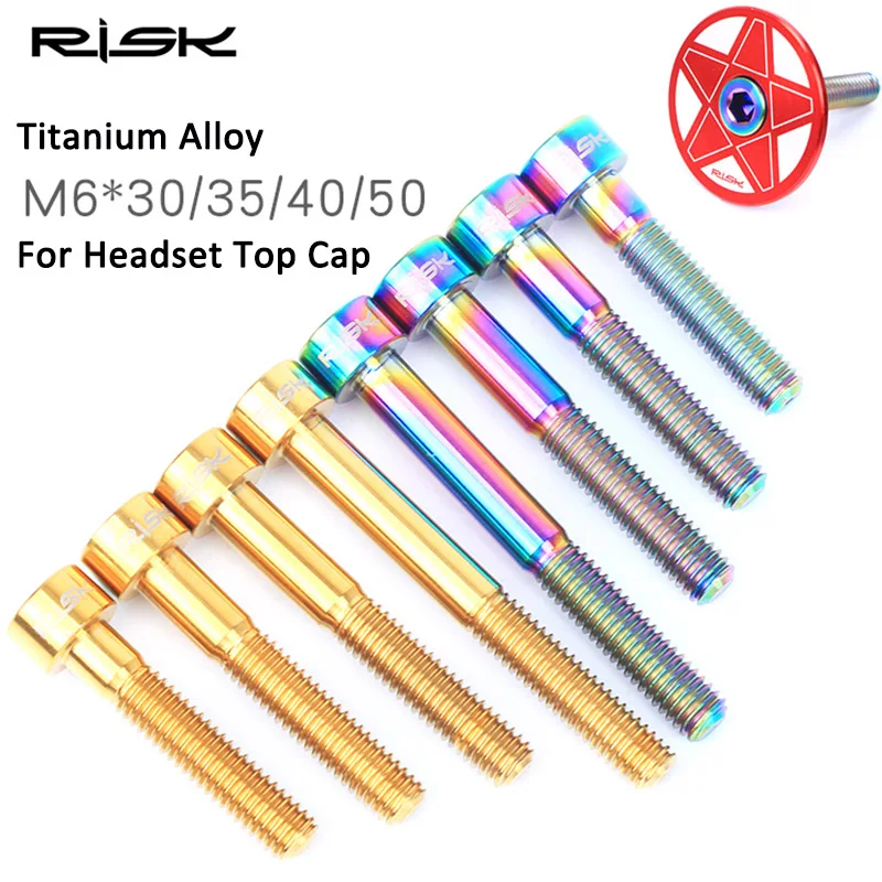 

RISK 1pcs M6*30/35/40/50mm Titanium Bike Headset Bolt Bicycle Stem Top Cap Screw for MTB Road Bicycle M6x30mm M6x35 M6x40 M6x50