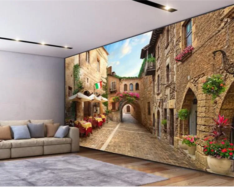 Garden 3d background wallpaper mural mediterranean space extension wall alley city street sea view room 5d mural decoration