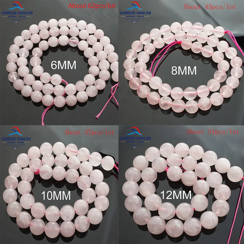 CAMDOE DANLEN Light Natural Stone Rose Pink Quartz Rock Crystal Beads 4/6/8/10/12/14mm Fit Diy Seed beads For Jewelry Making