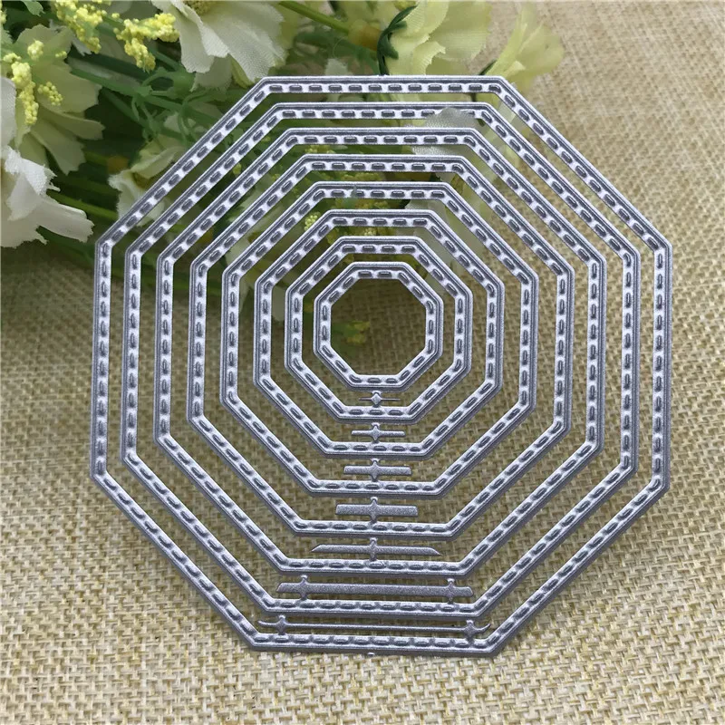 8pcs Stitched Lable Octagon Frame Metal Cutting Dies Stencil for DIY Scrapbooking Embossing Album Paper Cards Decorative