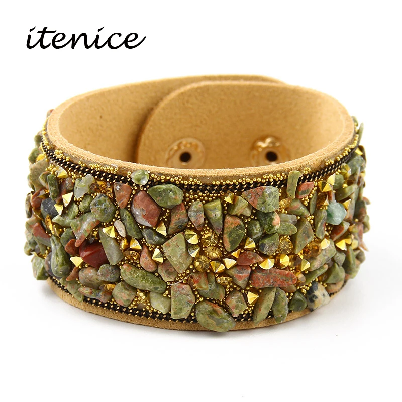 2020 Hot Sale Fashion Women Wrap Bracelet With Stones Vintage Shake Leather Bracelets Bangle With Buttons Female Jewelry