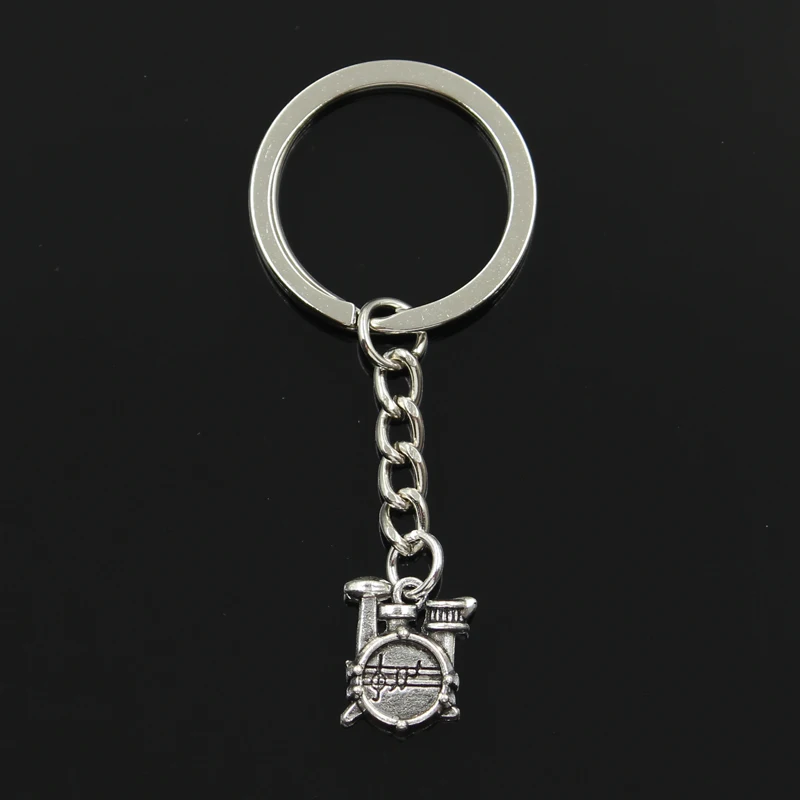 Fashion 30mm Key Ring Metal Key Chain Keychain Jewelry Antique Bronze Silver Color Plated Drum Set Stopwatch 16x14x4mm Pendant