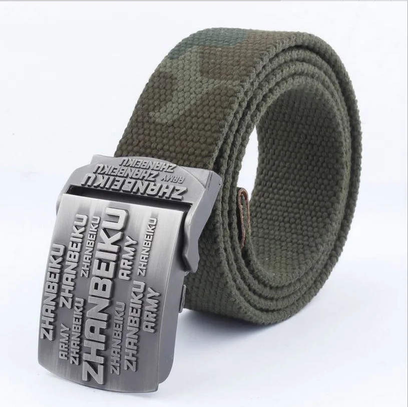 SupSindy luxury men\'s canvas belt LOGO metal buckle military belt Army tactical belts for Men Best quality male strap Army green