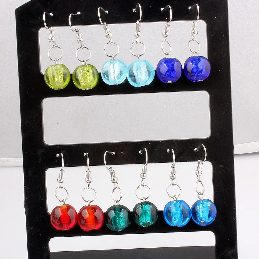 Wholesale Lots 6Pairs Hand-made Women\'s Romatic Elegant Classic Dangle Color Round Murano Glass Earrings Free Shipping