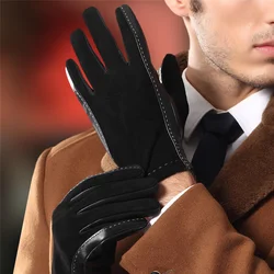 Men'S Genuine Leather Gloves Fall And Winter Plus Cashmere Warm Stitching Sheep Leather Suede Gloves 9003-5