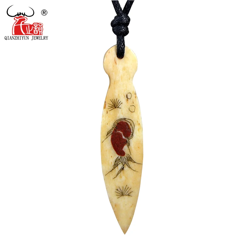 GX092 Hot Sale Yak bone fangs pendant necklaces women necklace Vintage yellow necklace handmade carved goldfish jewelry