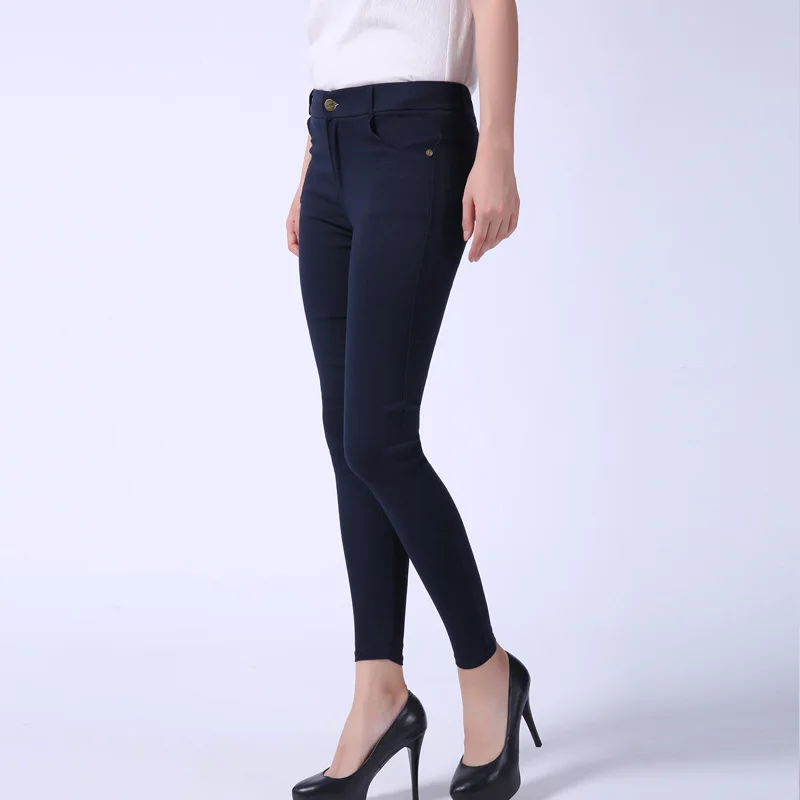 Leggings superelásticos para mujer, pantalones ajustados informales de Color sólido, blancos y negros, para oficina y trabajo