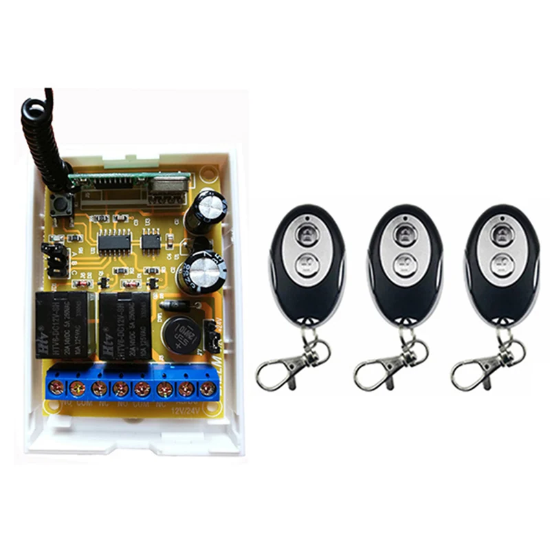 Sistema de interruptor de controle remoto sem fio, 12v, dc24v, 2 canais, transmissores de forma elipse, código de aprendizagem, janela, porta de garagem