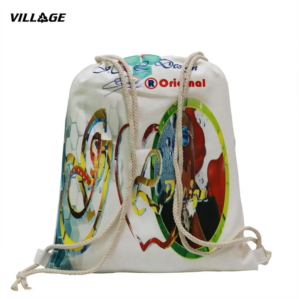 100PCS/lot Custom Canvas Drawstring Backpack Printed Logo