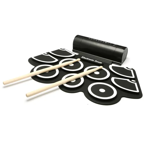 Portable 9 Pads Silicon Electronic Roll Up Drum Support MIDI Game With Sticks Pedals