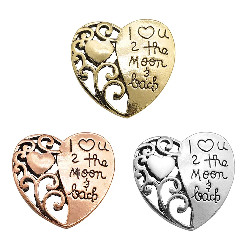 KZ3262 New Fashion Beauty Hollow Heart I love you to the moon&back 25mm snap buttons fit 18mm snap jewelry wholesale