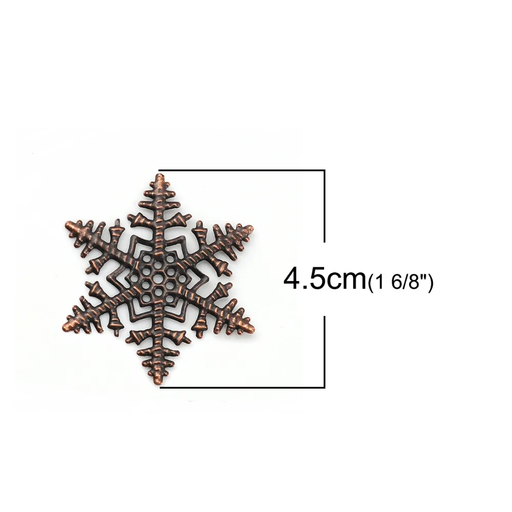 DoreenBeads Iron Based Alloy Filigree Stamping Embellishments Christmas Snowflake Antique Copper DIY Findings 45mm x 45mm, 30PCs