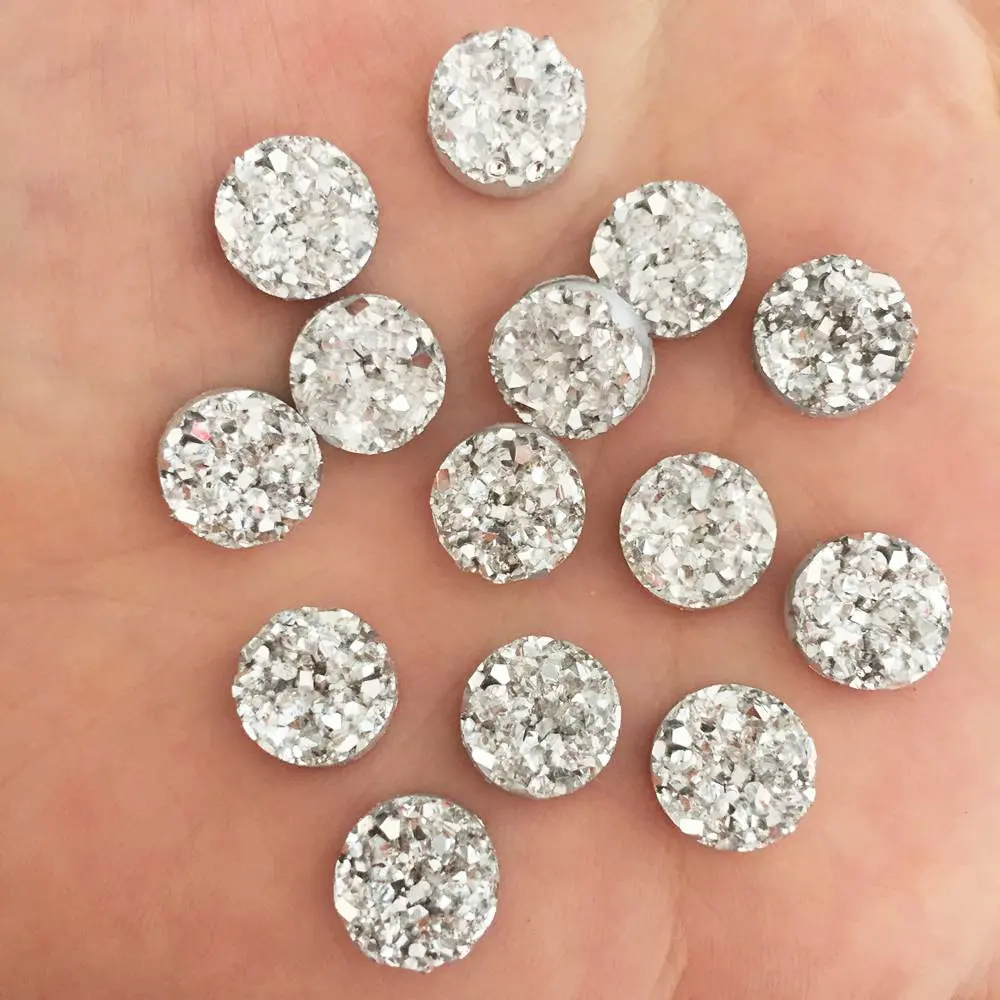 80pcs AB Resin Bling Irregularity surface Ore crystal 10mm Round flatback rhinestone Ornament DIY Wedding appliques craft SW88*2