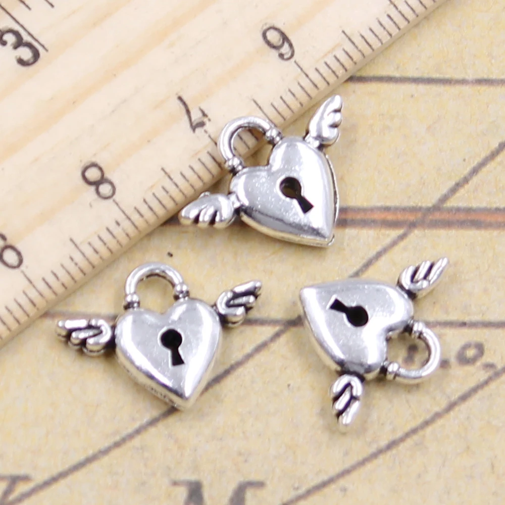 20 sztuk Charms odpowiednio zaplanować podróż serce blokada 13x17mm tybetański srebrny kolor zawieszki antyczne tworzenia biżuterii DIY Handmade Craft