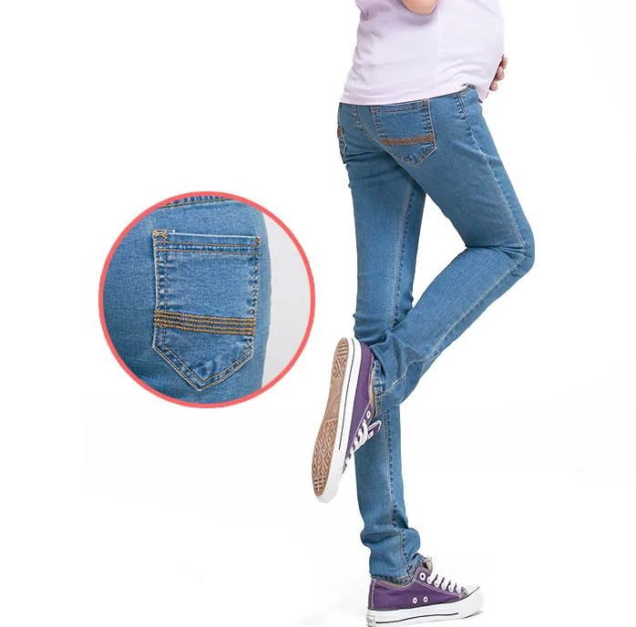 Maternity Trousers Elastic Abdominal Belly Pants Adjustable Waist Jeans abdomen denim For Pregnant Women  Clothes Spring