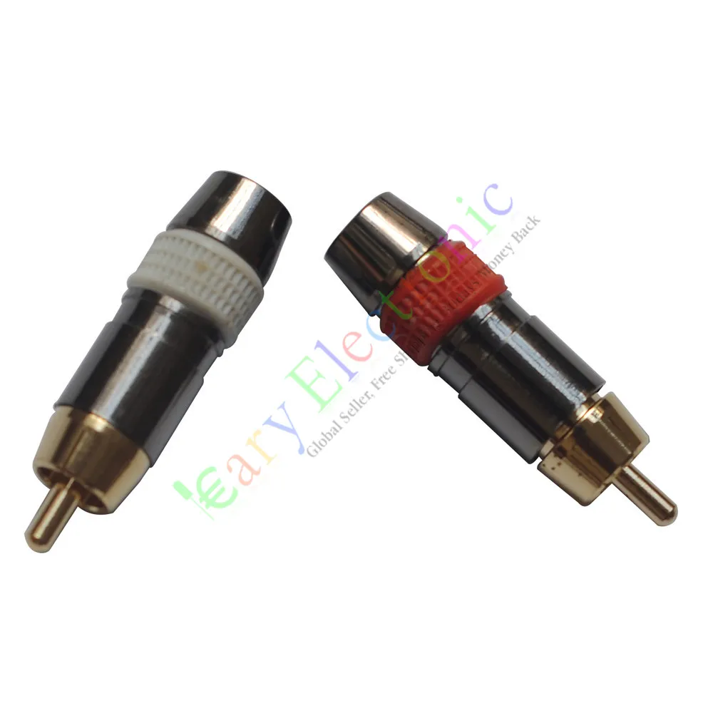 

Wholesale and retail 50pc Copper RCA Plug Gold Plated Audio Video Adapter Connector Screw Locking DIY free shipping