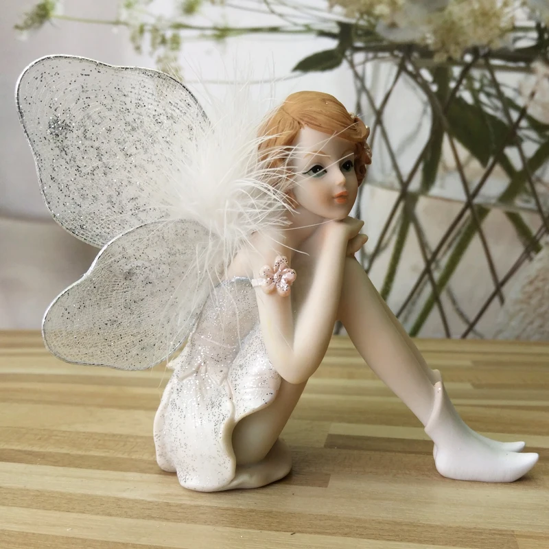 Beautiful angel Fairy figurines resin home ornaments exquisite gift white angel statues car decoration Wedding Decor