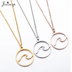 Jisensp Stainless Steel Wave Necklace Pendants Long Chain Beach Nautical Surfing Necklace Jewelry Tropical Wedding Jewelry Gift