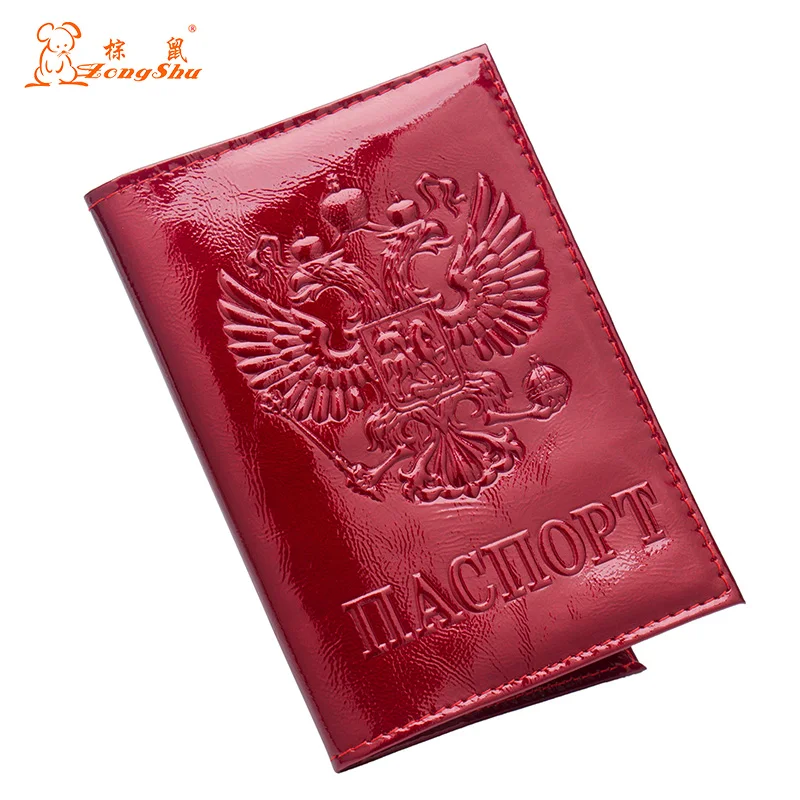 

Russian red Double-headed eagle Genuine Leather Solid Candy Color International Passport Cover Travel Fashion Passport Holder