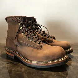 Botas de cuero genuino con plataforma para hombre, botines con cordones, Estilo Vintage, hecho a mano, color negro y rojo, estilo informal, para trabajo y motocicleta