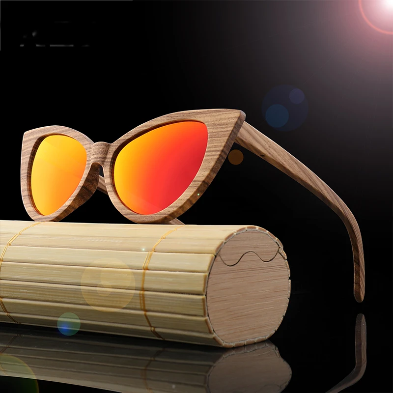 2026 Cat Eye Wood Sunglasses Bamboo Handmade Zebra Wooden Frame Fashion Butterfly Women Sun Glasses Polarized UV400