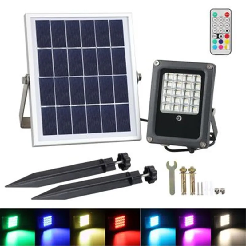 Solar Panel LED Landscape Garden Yard Path Lawn Spotlight 20 56LED Solar RGB Lamps Remote Control Outdoor Grounding Floodlight