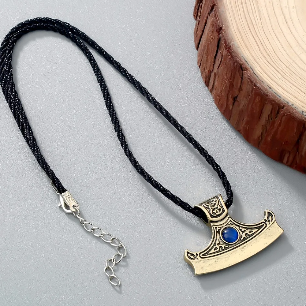 Kinitial Axe of Perun with zirconium Charm Pendant Necklace Sekira Perun Men Jewelry Viking Nordic Talisman Necklaces Collier