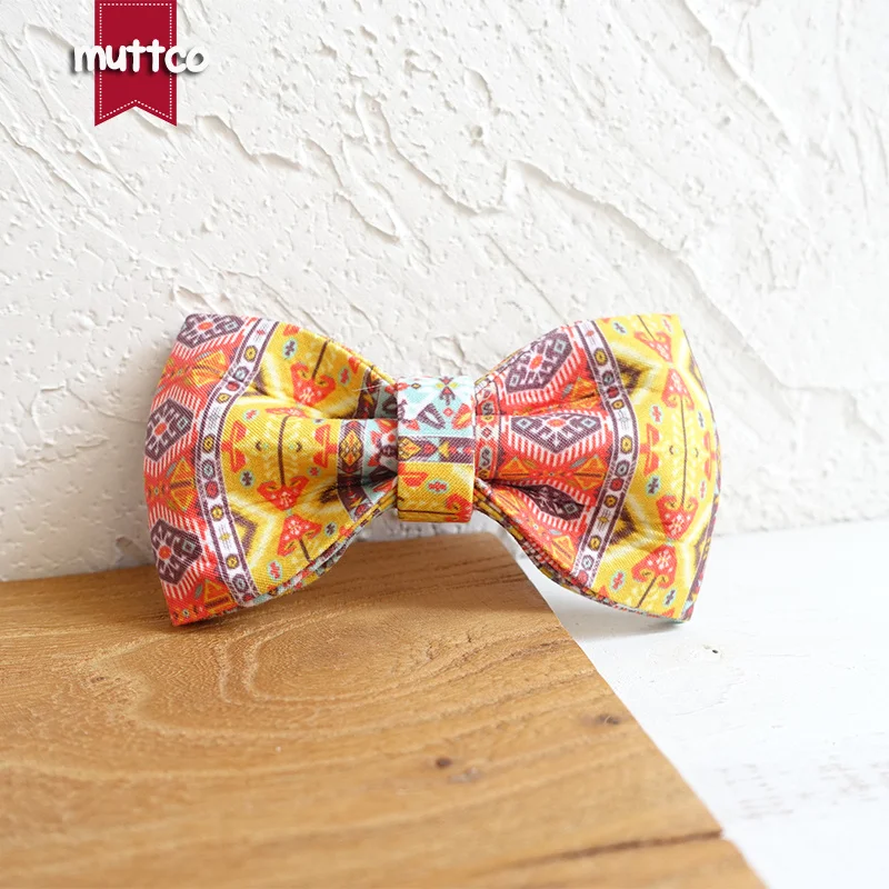 MUTTCO retailing handmade timeproof bow tie dog collar THE BOHEMIAN creative ethnic style dog collars and leashes 5 sizes UDC050