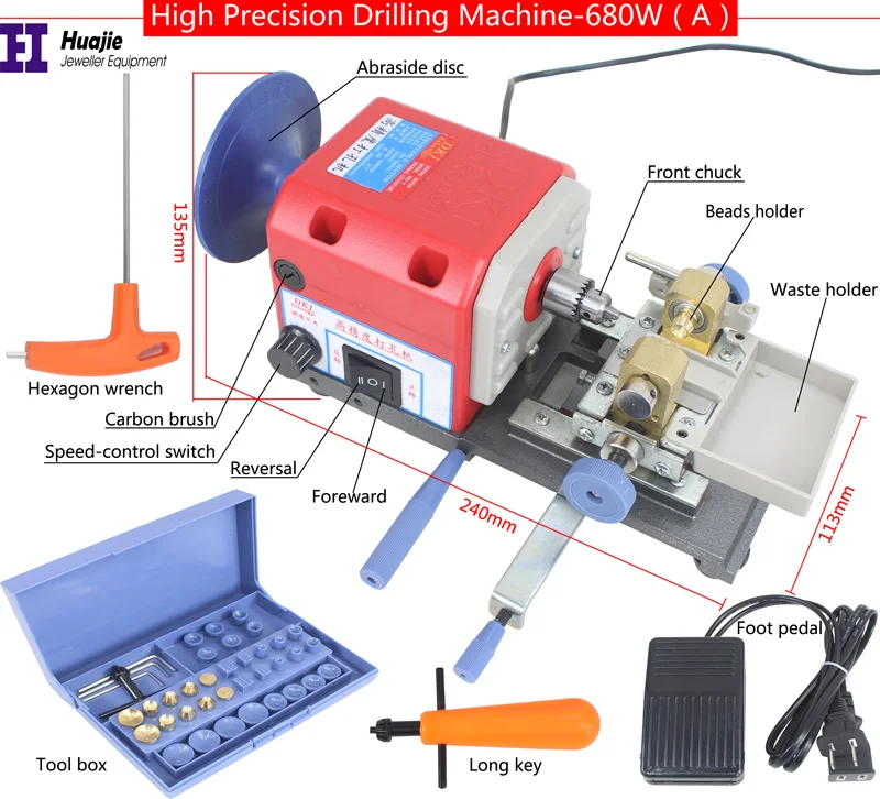 NEW! RED Stone Pearl Drilling Machine Jewelry Making Equipments Beading Polishing Tools 680W Powerful Amber Holing Machine