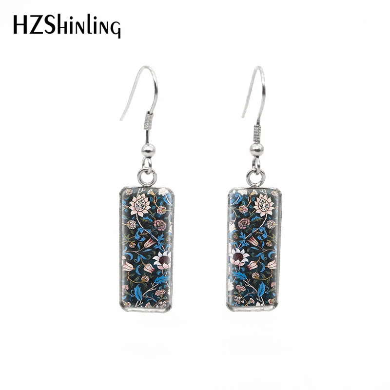 2019 New William Morris Patterns Rectangular Earrings The Strawberry Thief Tapestry Fish Hook Earring Glass Picture Jewelry