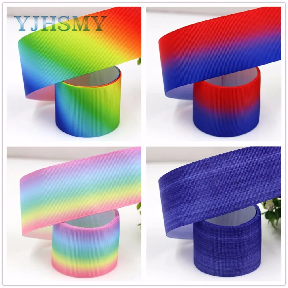 YJHSMY G-18604-345,10 yards 38 mm rainbow Ribbons Thermal transfer Printed grosgrain Wedding Accessories DIY handmade material