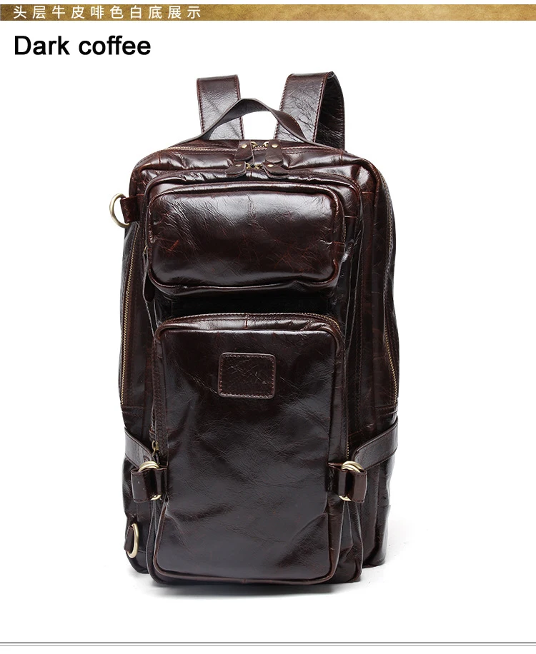 Mochila masculina de couro encerado, mochila masculina de alta classe com óleo genuíno, couro marrom para viagem, escola e montanhismo