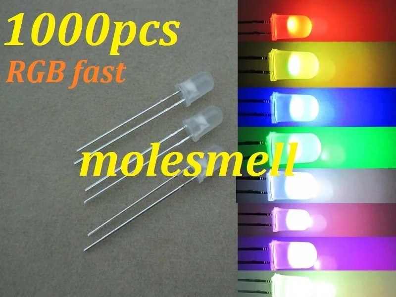 

1000pcs 5mm Diffused RGB Rainbow Fast Flashing Flash Red Green Blue LED Leds milky white lens