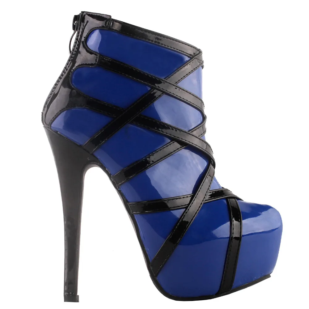 LF80858 Tonen Verhaal Punk Rood Zwart Strappy Platform Stiletto Enkel Bootie Laarzen