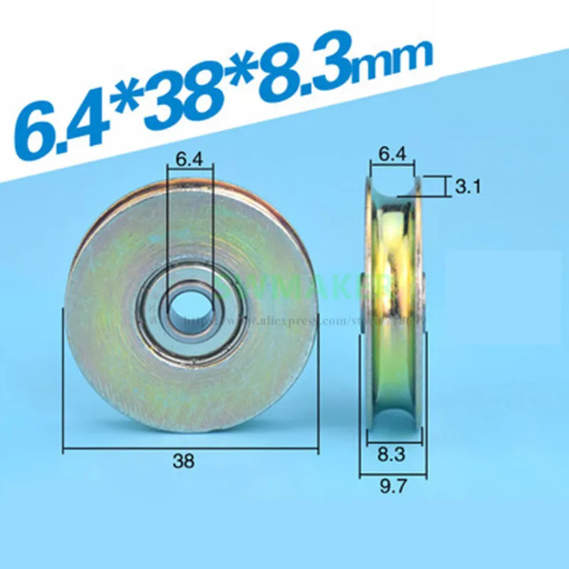 1pcs 6.4*38*8.3mm with triangular bracket/L bracket, U-grooved wheel, bearing wire rope pulley/crane/guide wheel, with base