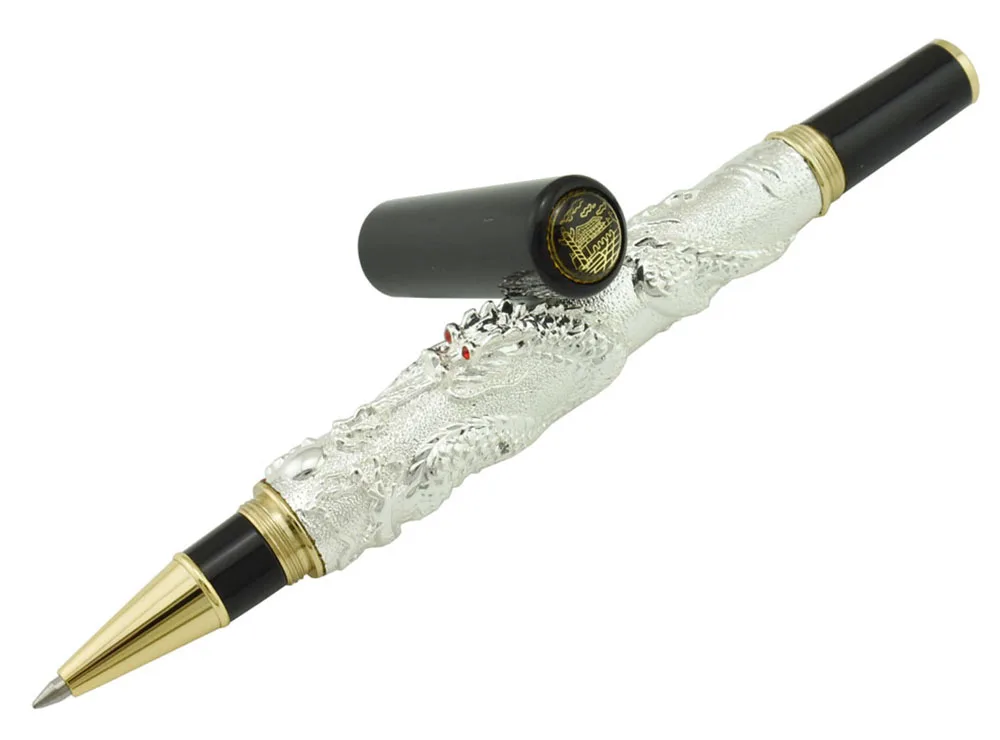 

Jinhao Metal Vintage Rollerball Pen with Ink Refill, Oriental Dragon Series Heavy Pen Silver Noble Collection Gift Pen