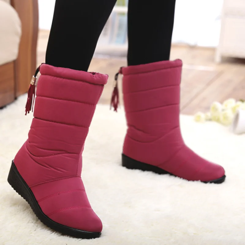 Fashion Women Boots Tassel Winter Boots Female Down Snow Boots Shoes Woman Mid Calf Botas Mujer Warm Winter Shoes Plus Size 44