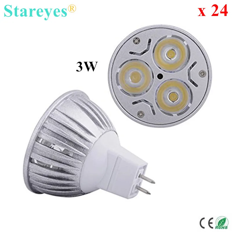 

Free shippig 24 Pcs Dimmable MR16 3W AC&DC 12V High power LED Spotlight downlight bulb droplight lamp light lighting