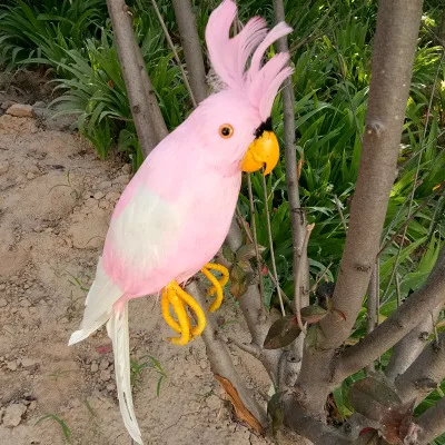 

Около 45 см модель птицы ара из пенопласта и перьев, имитация розового попугая, птицы ручной работы, украшение для дома и сада, подарок p0246