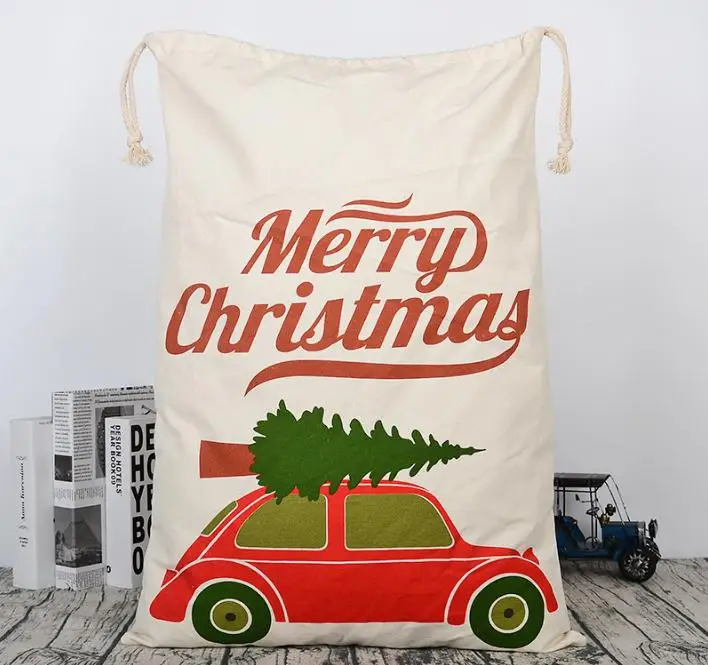 Christmas gift bags 50pcs 100% cotton 50*70cm Canvas Santa Sack elk Santa Claus Drawstring Large Rope storage bags SN1981