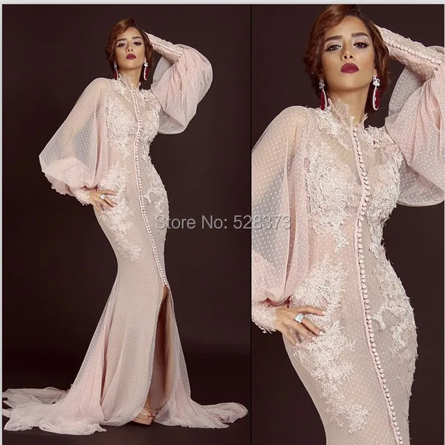 YNQNFS MD108 Elegant Dot Tulle Mermaid High Neck Flare Long Sleeves  Vintage Mother of the Bride/Groom Dresses 50S 60S 2019